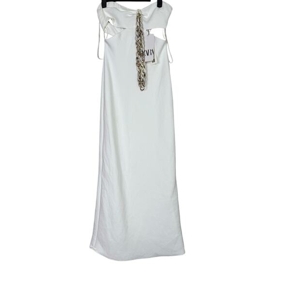NWT Zara Sleeveless Cut Out Chain Detail Midi Dress Lined Zip XS White Ivory - Picture 2 of 16
